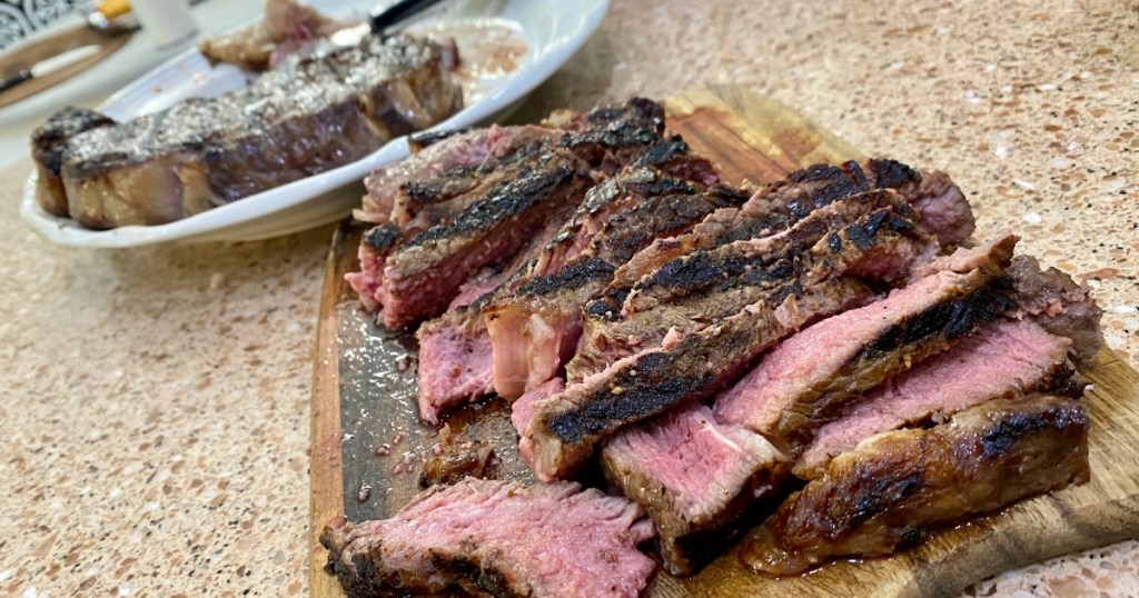 grilled snake river farms steak cut up