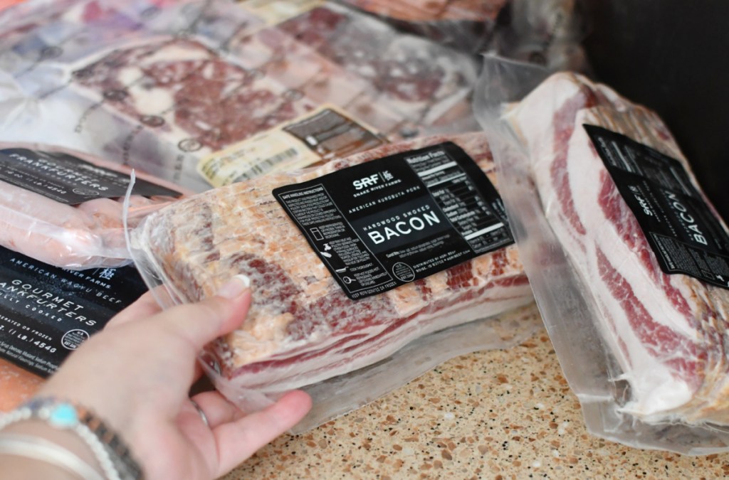 package of snake river farms bacon unopened