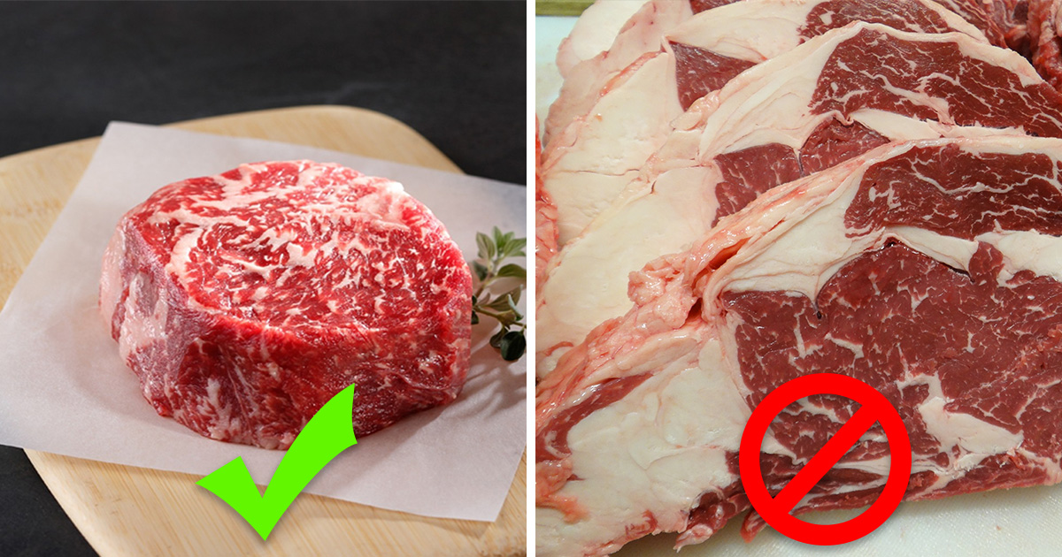 right and wrong steak marbling examples