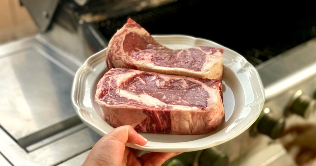 steaks on a plate from snake river farms