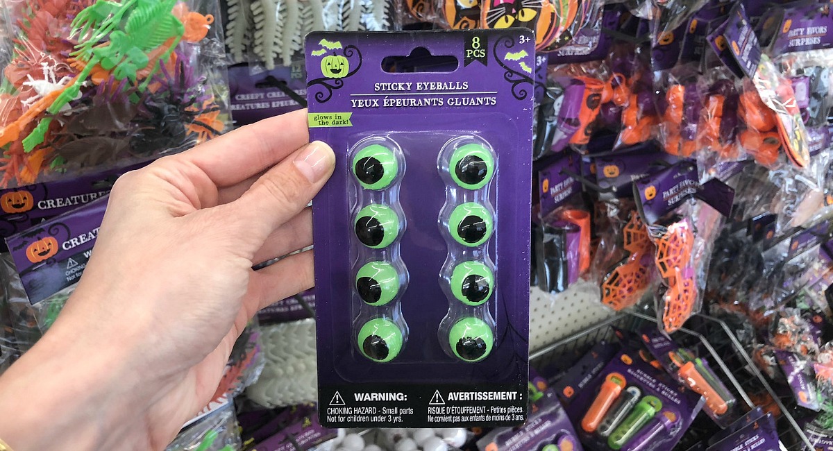 halloween dollar tree teal pumpkin non-candy treat ideas — sticky eyeballs from dollar tree