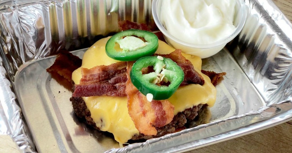 Five Guys keto burger with bacon and jalapenos 