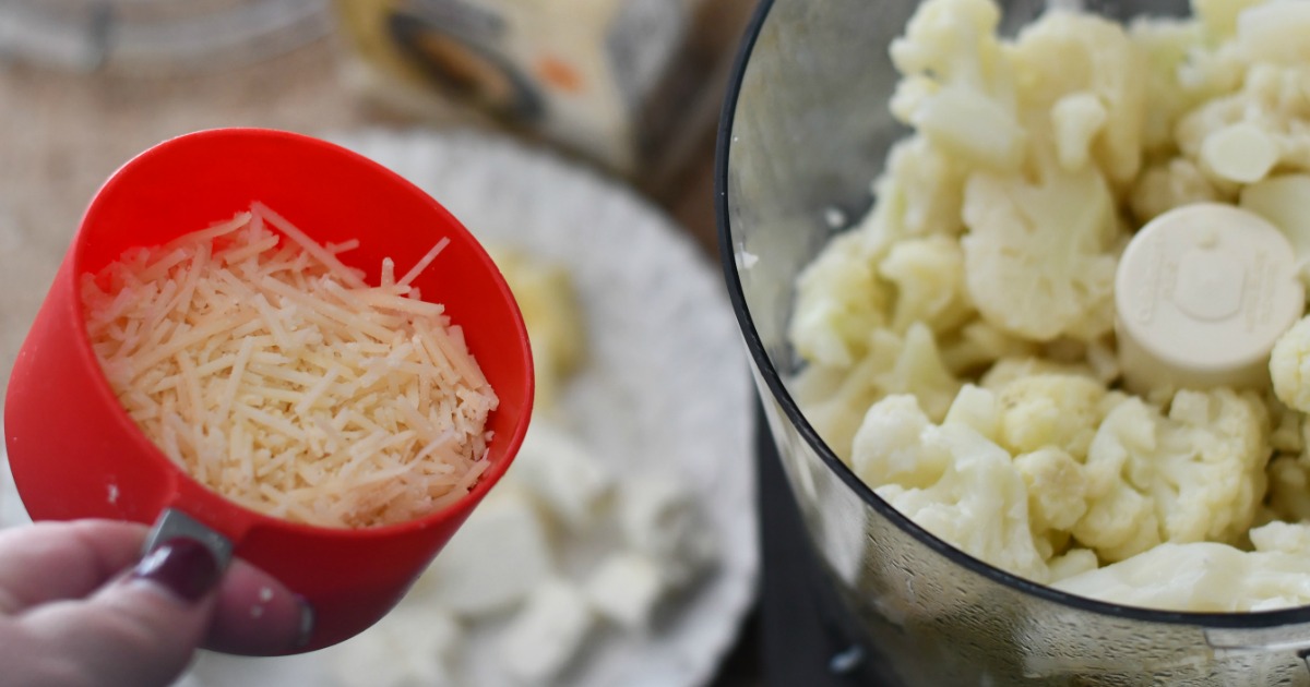 Easy Keto Cauliflower Mashed Potatoes - Adding Romano Cheese