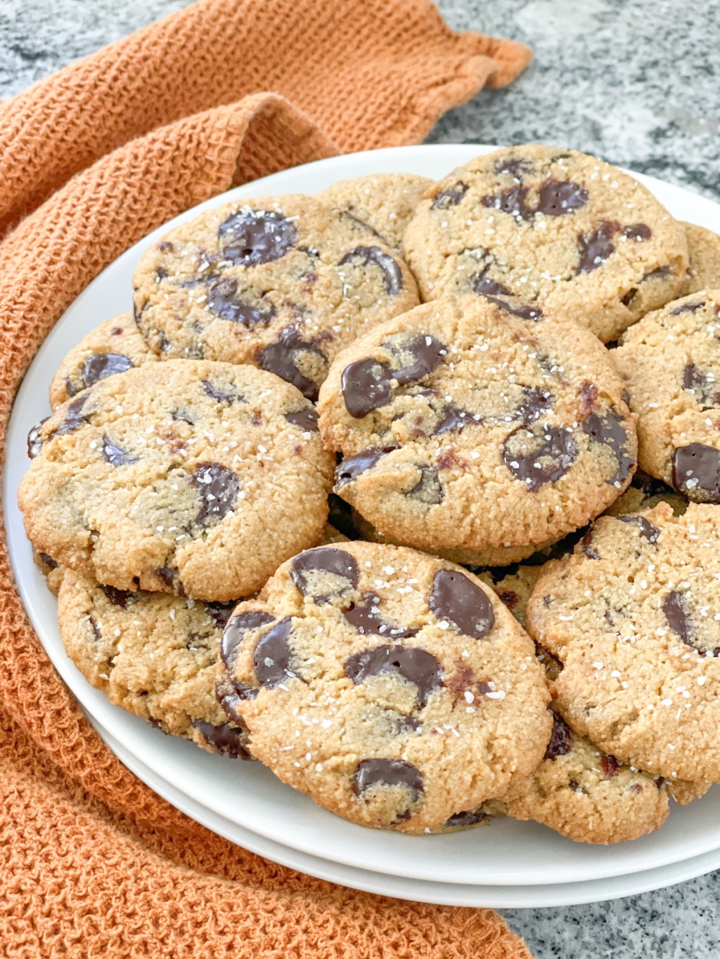 plate of keto pumpkin chocolate chip cookies