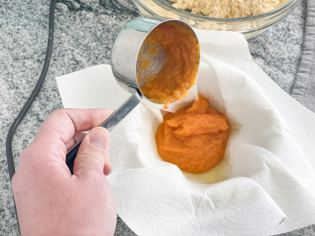 pumpkin puree in a paper towel