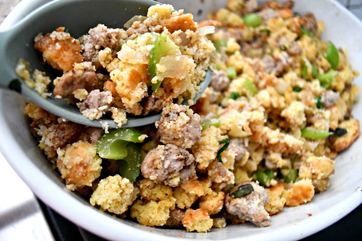 Keto Stuffing – Mixing all of the ingredients