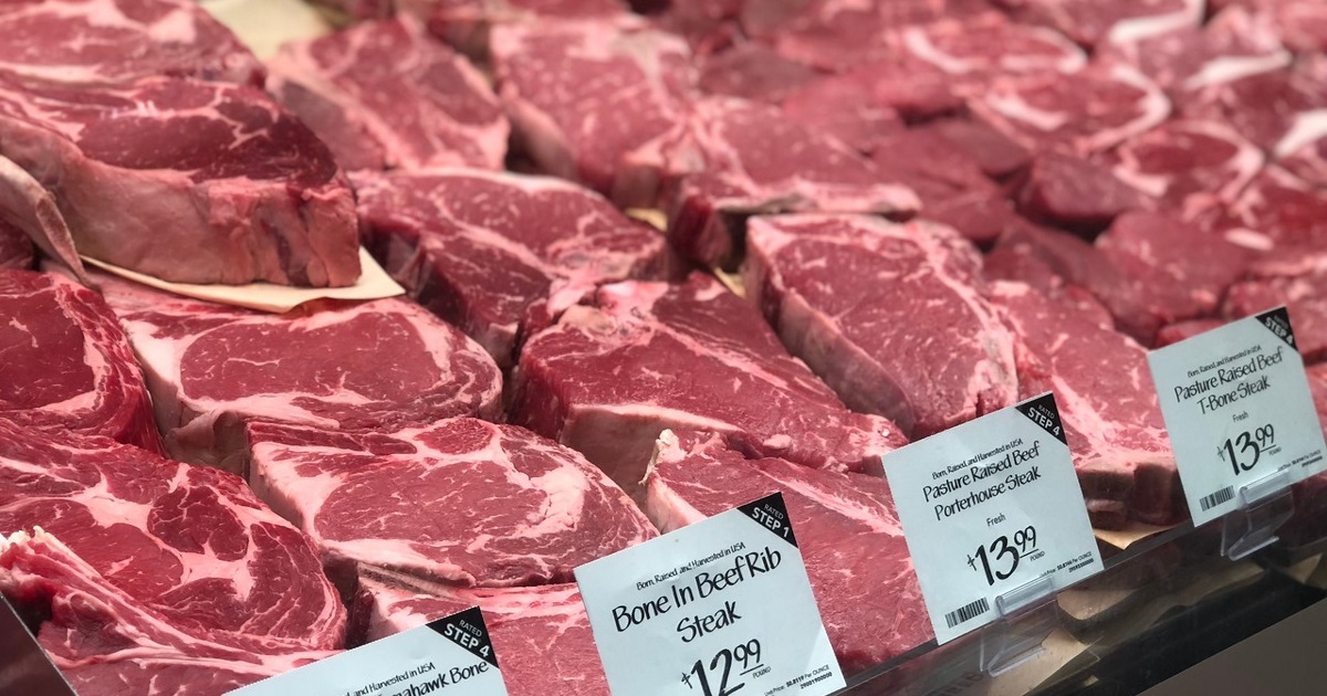 rib eye in a butcher's case