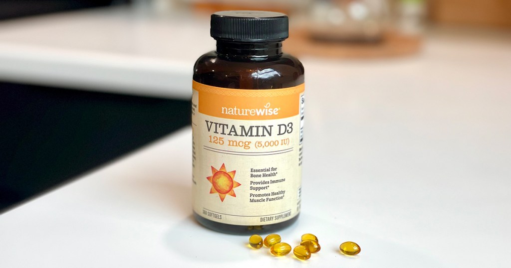 bottle of vitamin d3 on counter