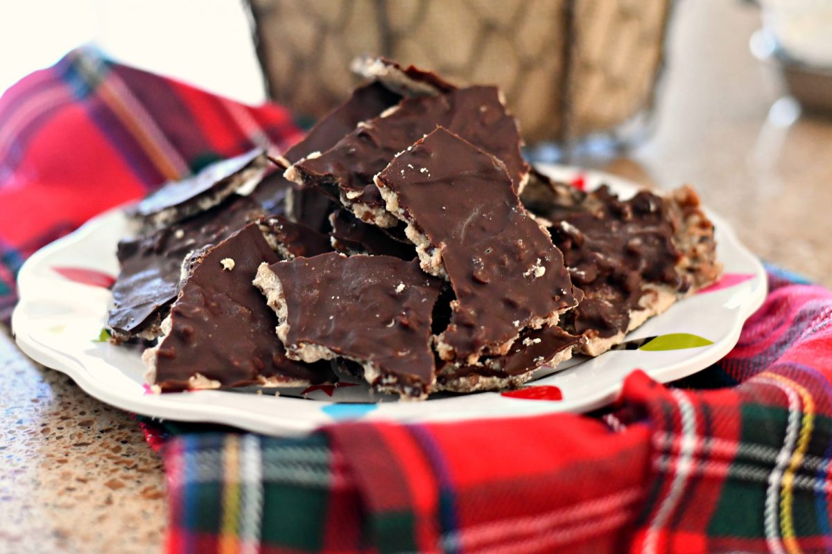 Keto "Christmas Crack" Pecan Toffee plated and ready for serving