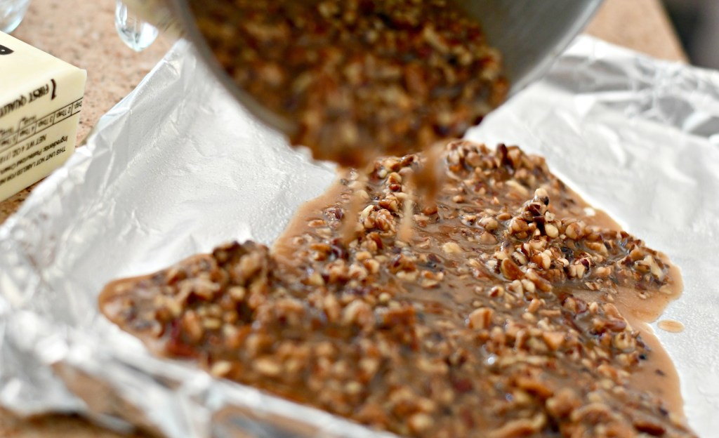 Making keto pecan toffee 