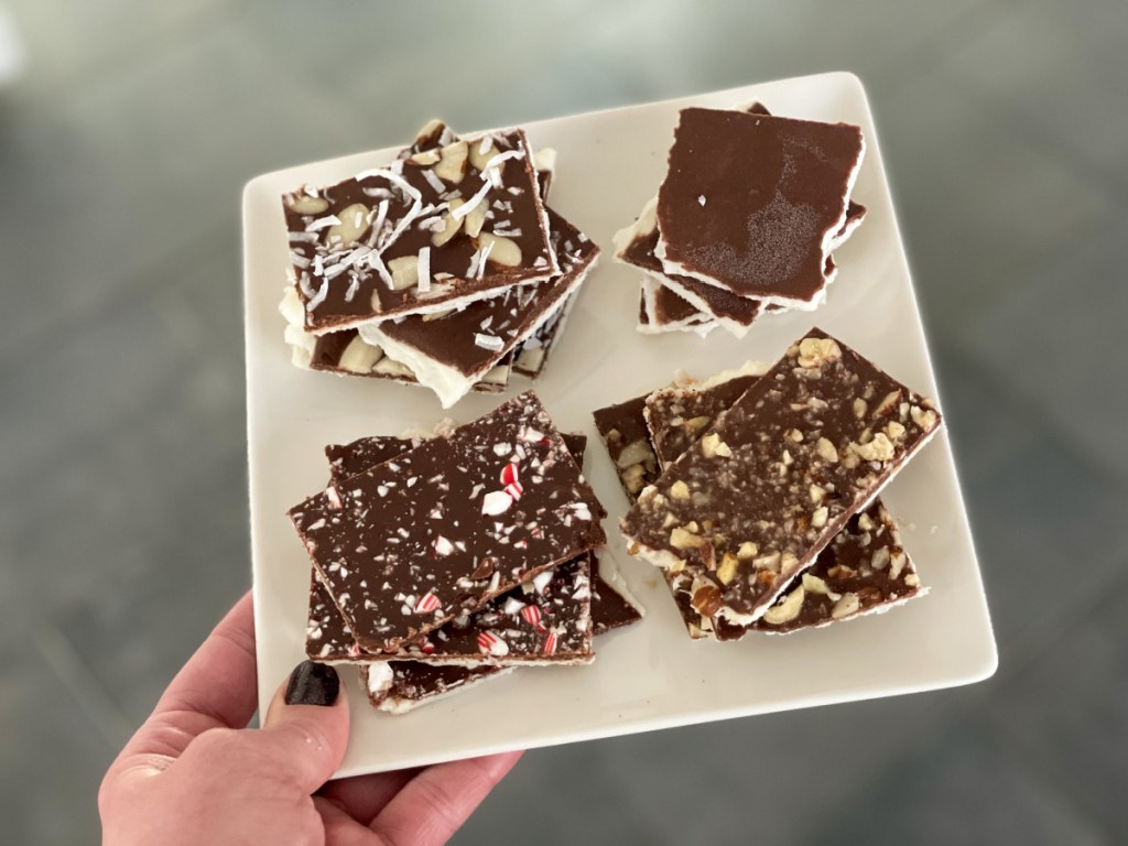 keto chocolate bark on a plate