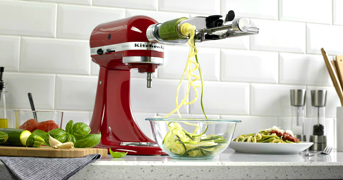 Making zucchini noodles (zoodles) with the KitchenAid Spiralizer attachment  