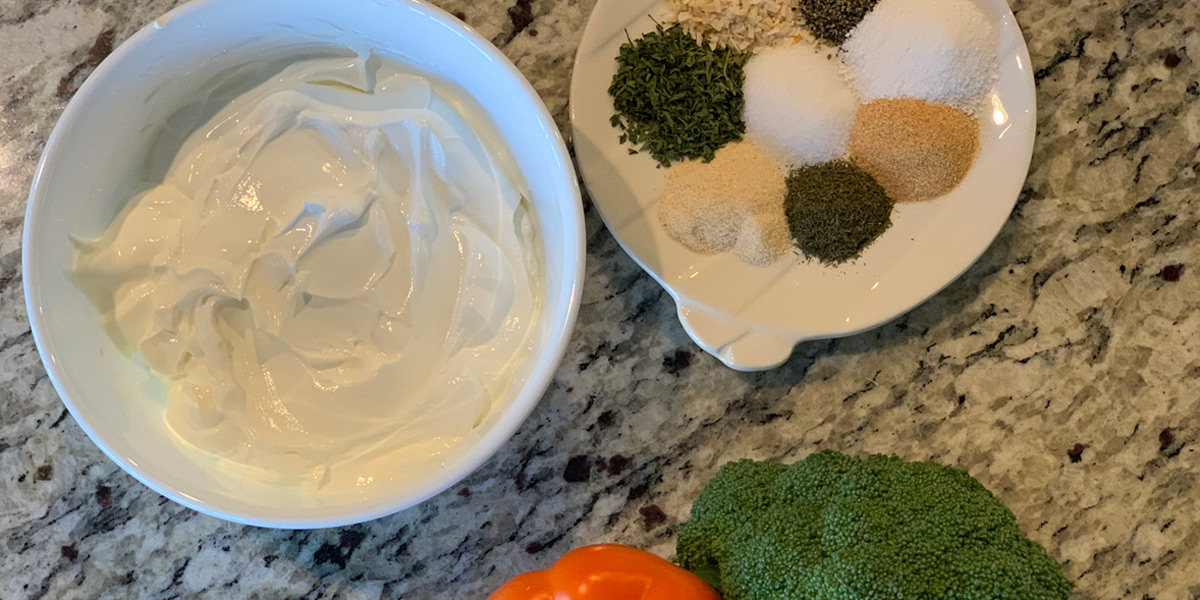 Keto Ranch Dip Recipe - sour cream and seasonings ready to mix