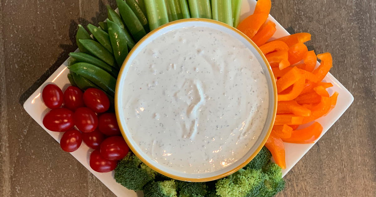 Best Homemade Keto Ranch Dip - a platter of veggies and ranch dip