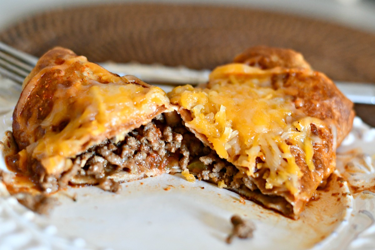 keto chimichangas mexican food – Cut in half to show the inside of the chimichanga