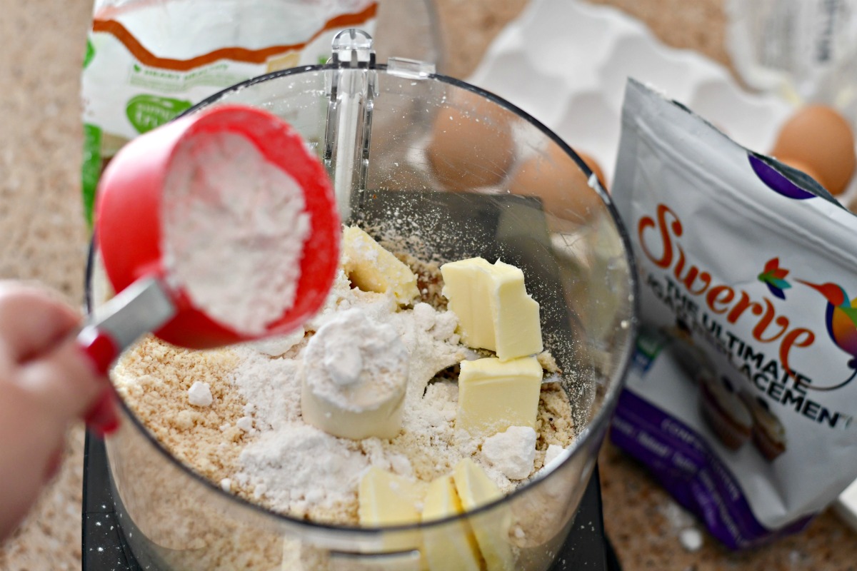 sugar-free snowball mexican wedding cookies – ingredients in a food processor