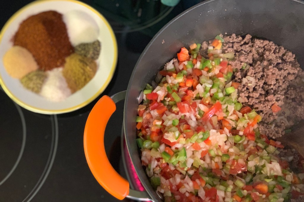 mixing chili ingredients together