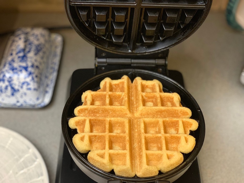 keto waffle in waffle iron 