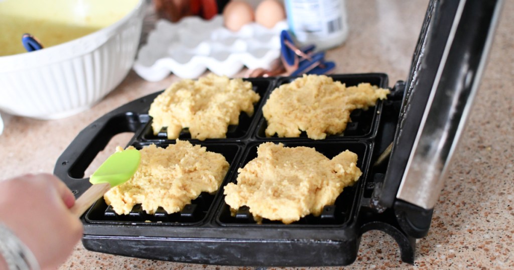 waffle batter in the waffle iron