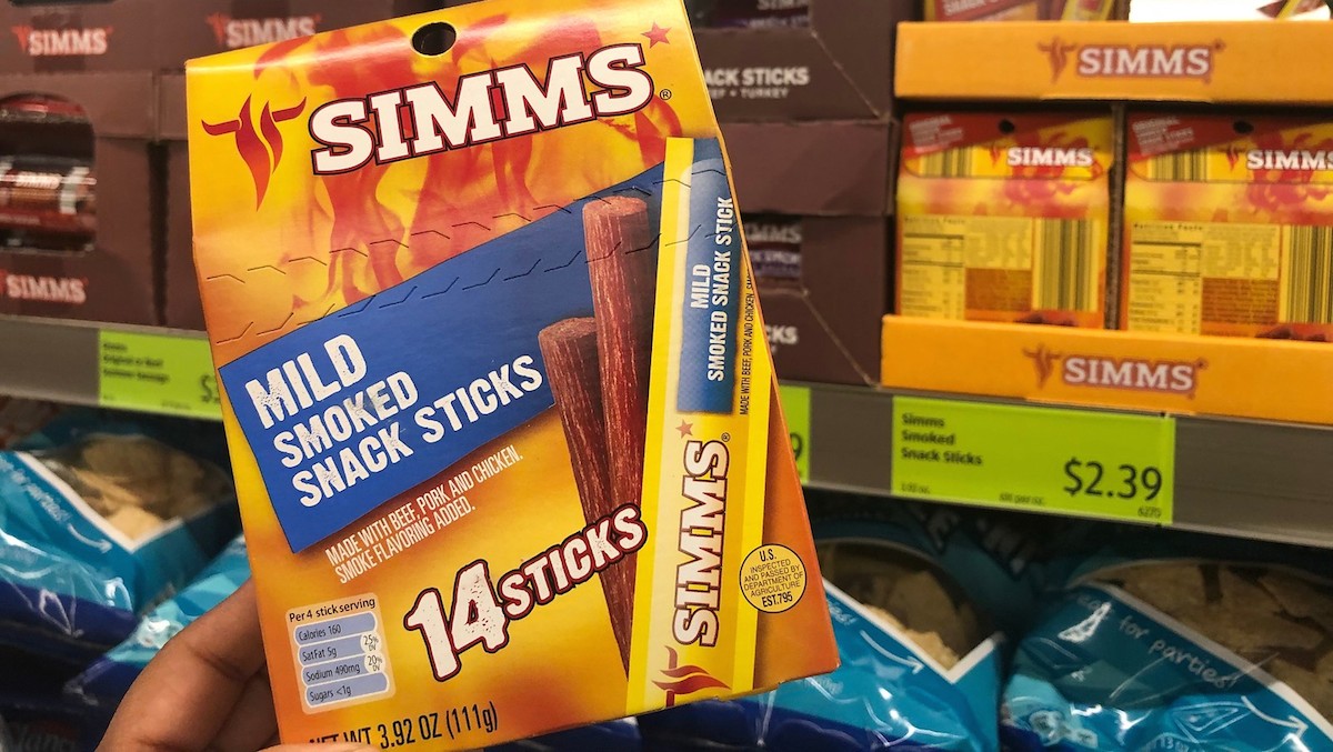 best budget-friendly keto snack foods at ALDI – box of simms meat sticks