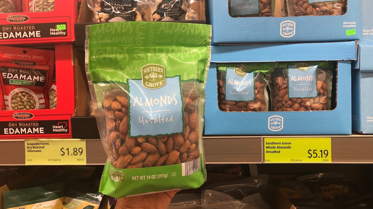 best budget-friendly keto snack foods at ALDI – bag of plain whole almonds