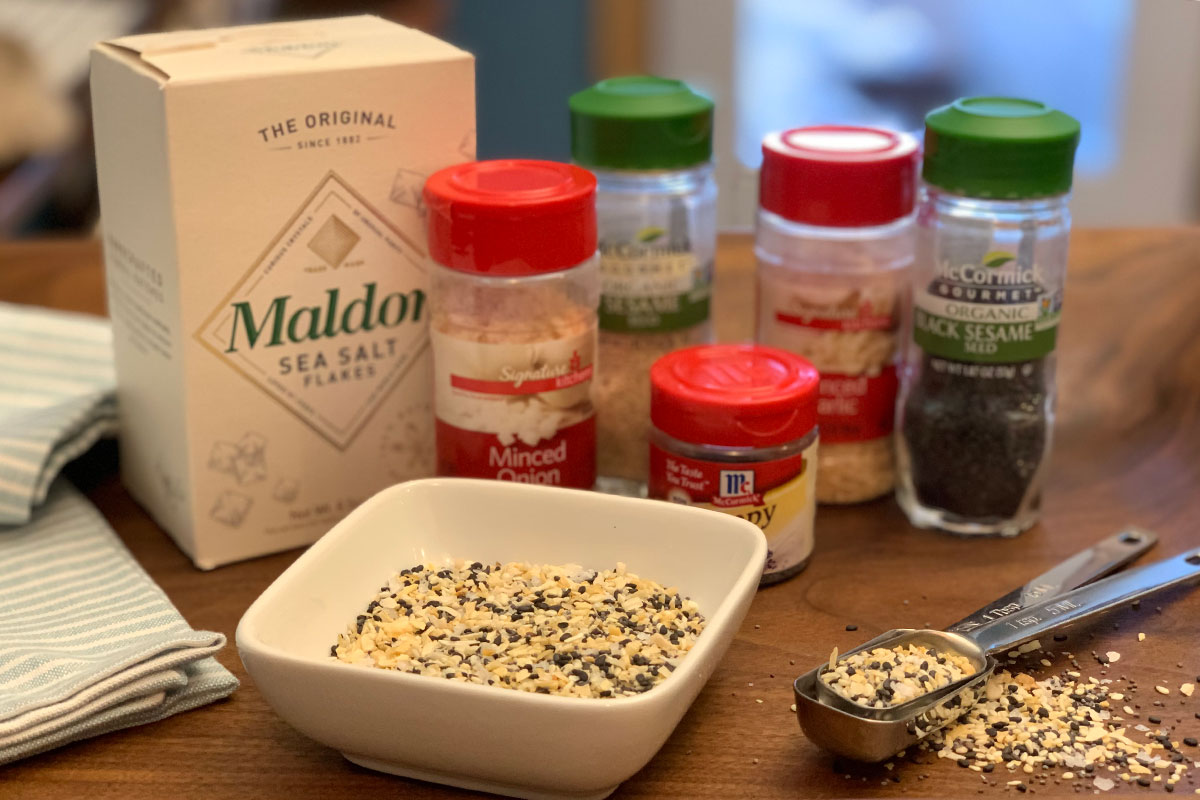 trader joes everything but the bagel seasoning copycat ingredients on a counter