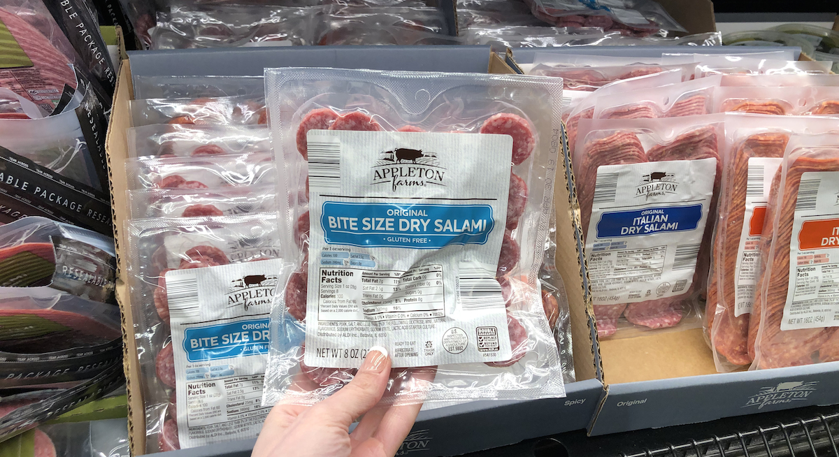 best budget-friendly keto snacks at ALDI – bite sized salami original flavor and spicy