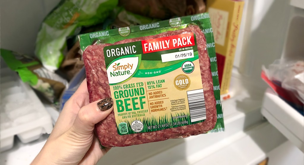 keto kitchen stock up — grass-fed ground beef pack in freezer