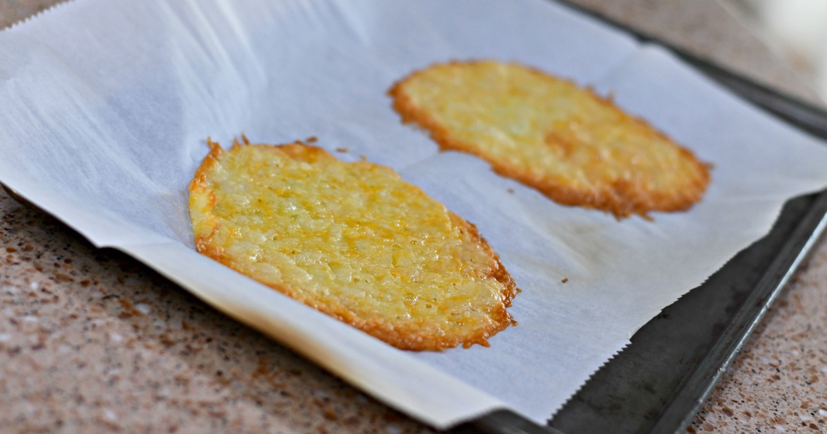 making the cheese taco shells on parchment paper in the oven