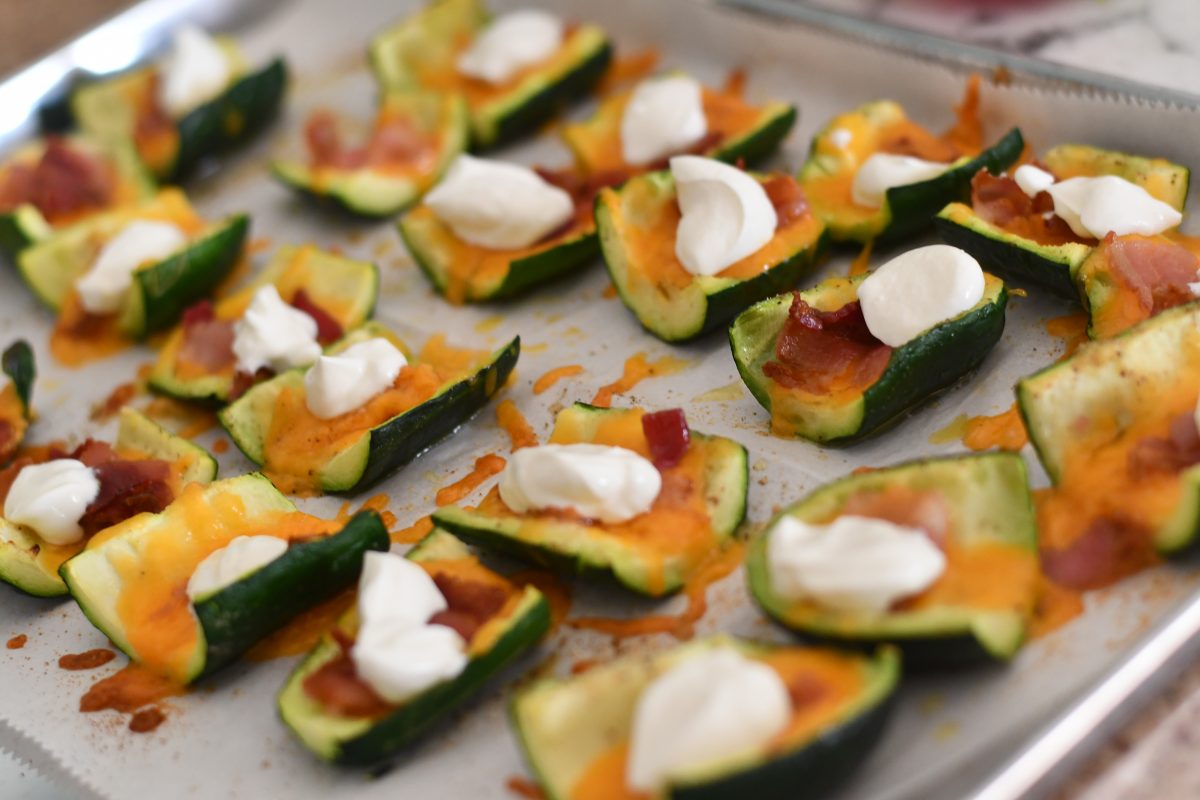 keto loaded zucchini skins after baking