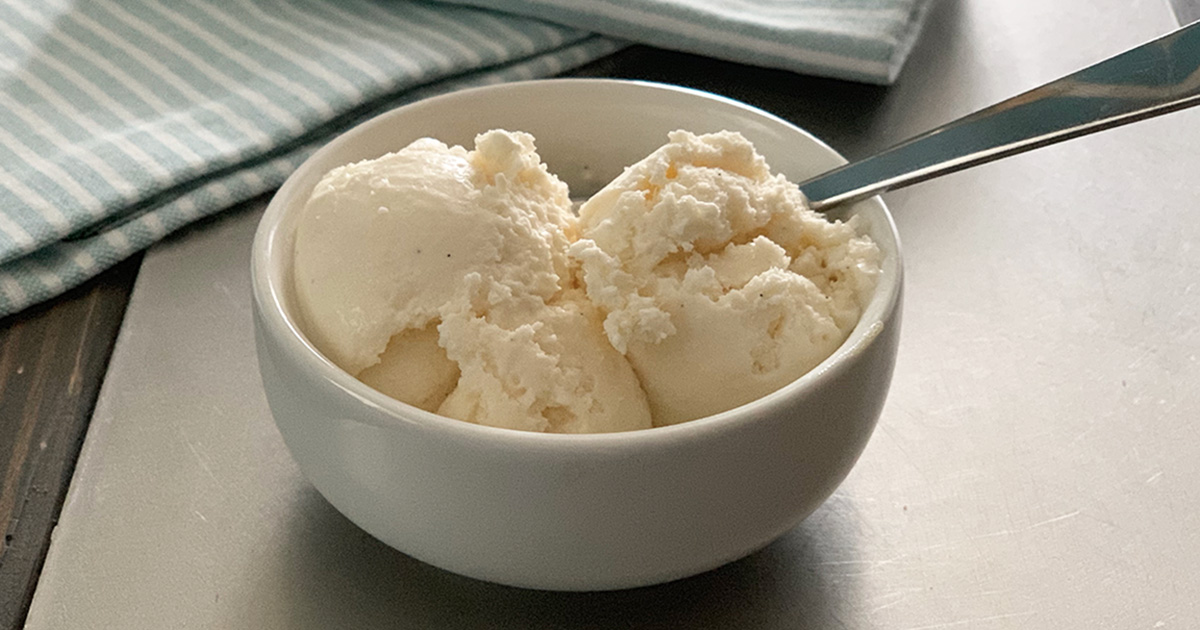 Keto Low-Carb Vanilla Bean Ice Cream Recipe - a dish with two scoops of yummy ice cream