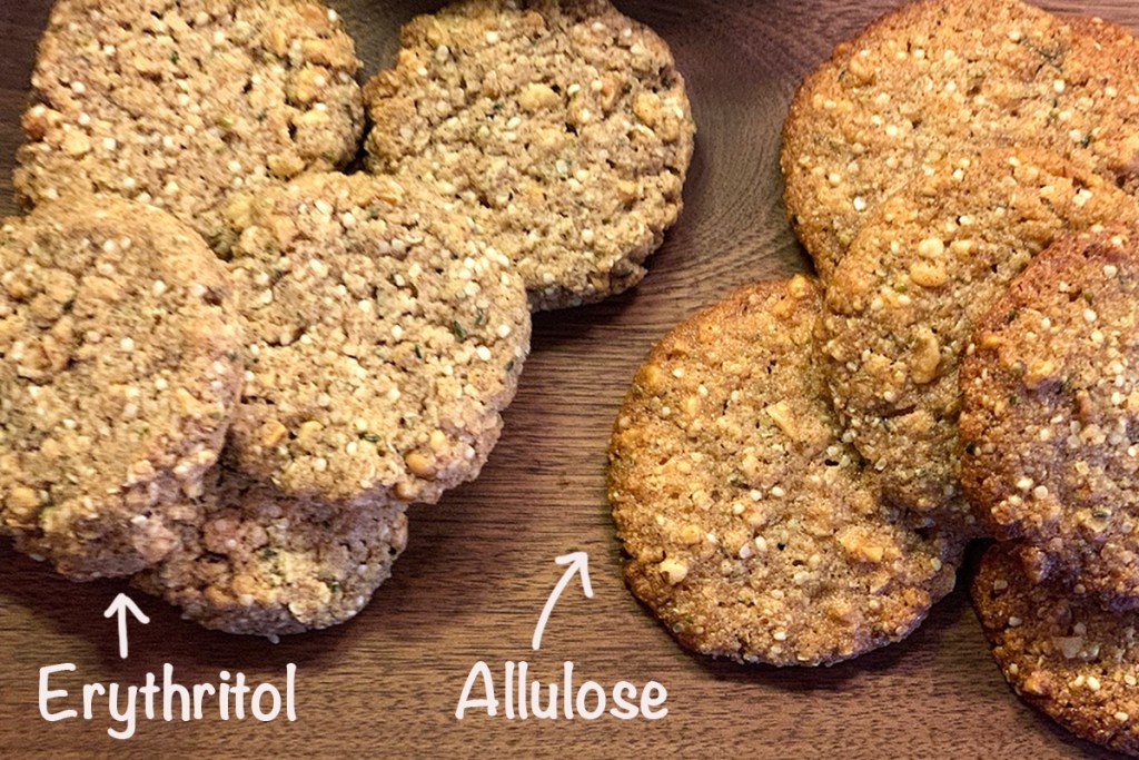 A tray with both crunchy and chewy keto oatmeal cookies