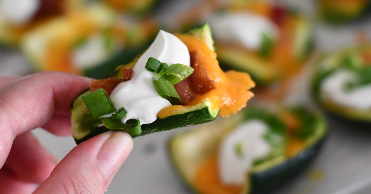 keto loaded zucchini skins recipe closeup