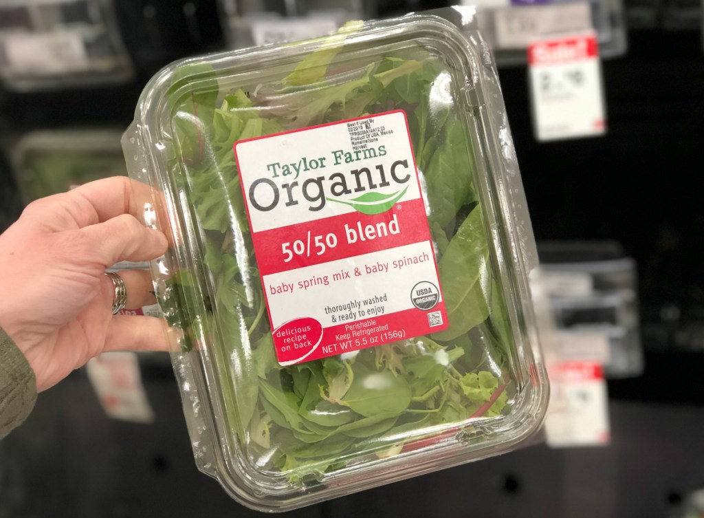 Taylor Farms Organic Salad in packaging - dirty dozen foods