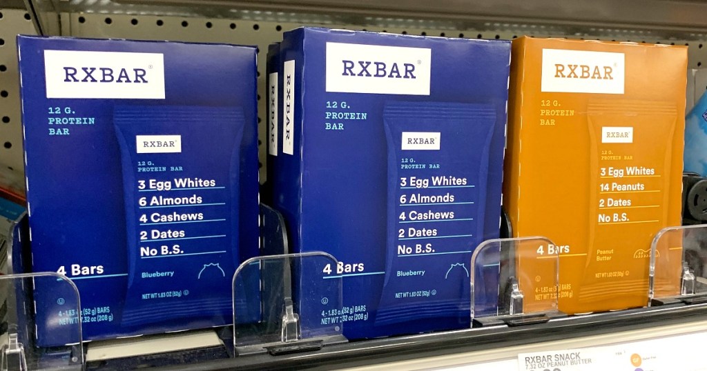 boxes of rx protein bars on shelf which are part of high carb foods