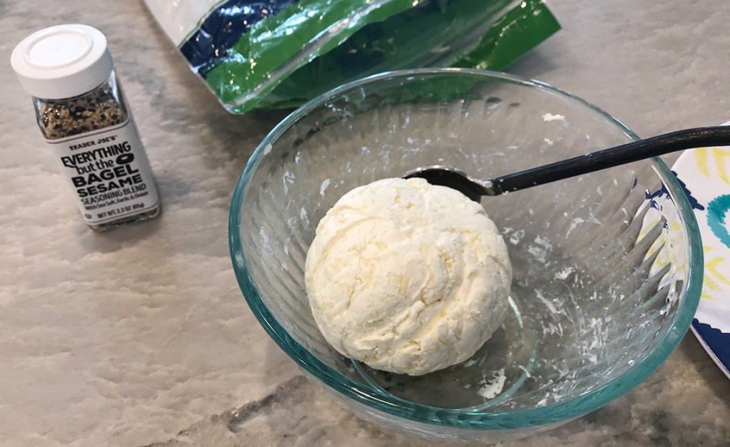 ball of cream cheese and mozzarella in a bowl