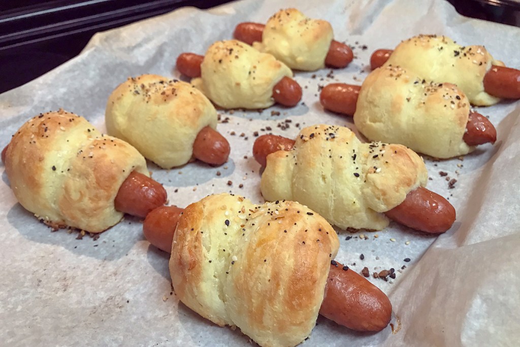 keto pigs in a blanket on baking pan