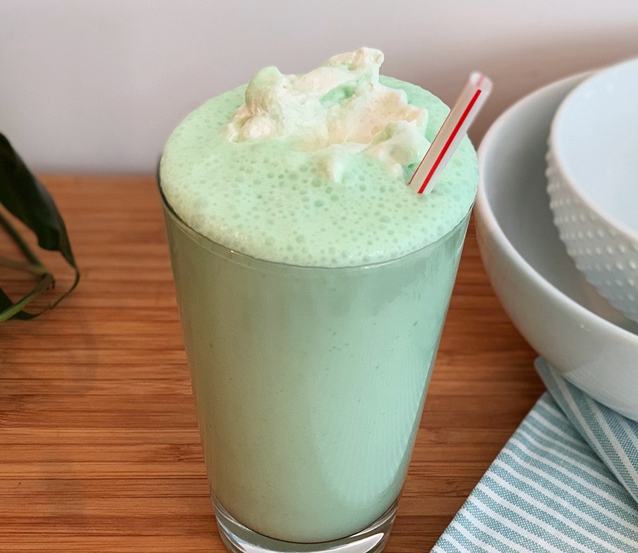 a low carb and keto shamrock shake on counter