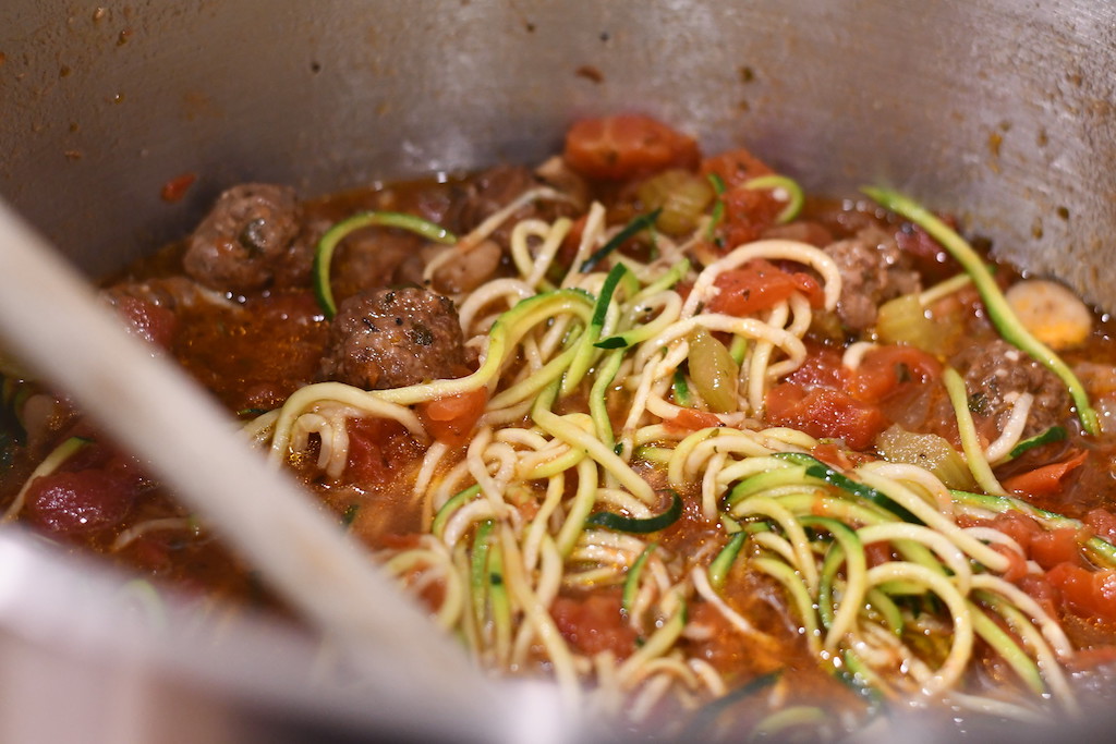 zucchini noodles in meatball soup