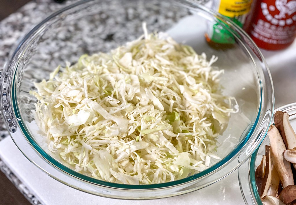 bowl of shredded cabbage