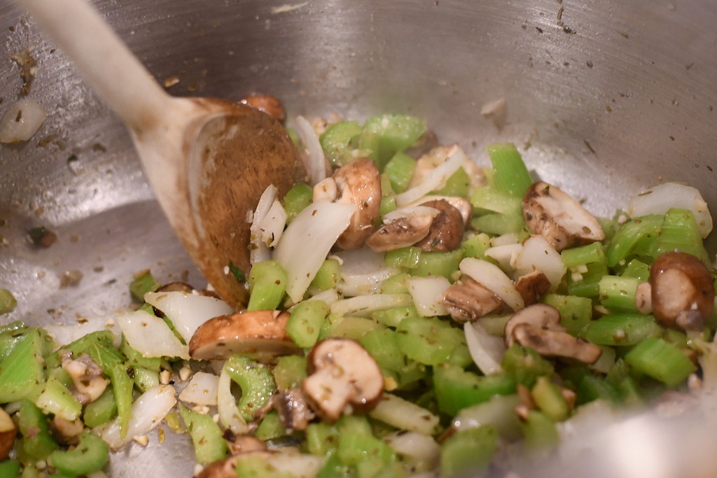 sauteeing veggies in pan
