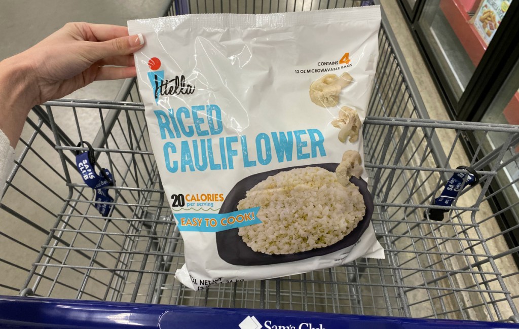 Itella Riced Cauliflower in a shopping cart at Sam's Club