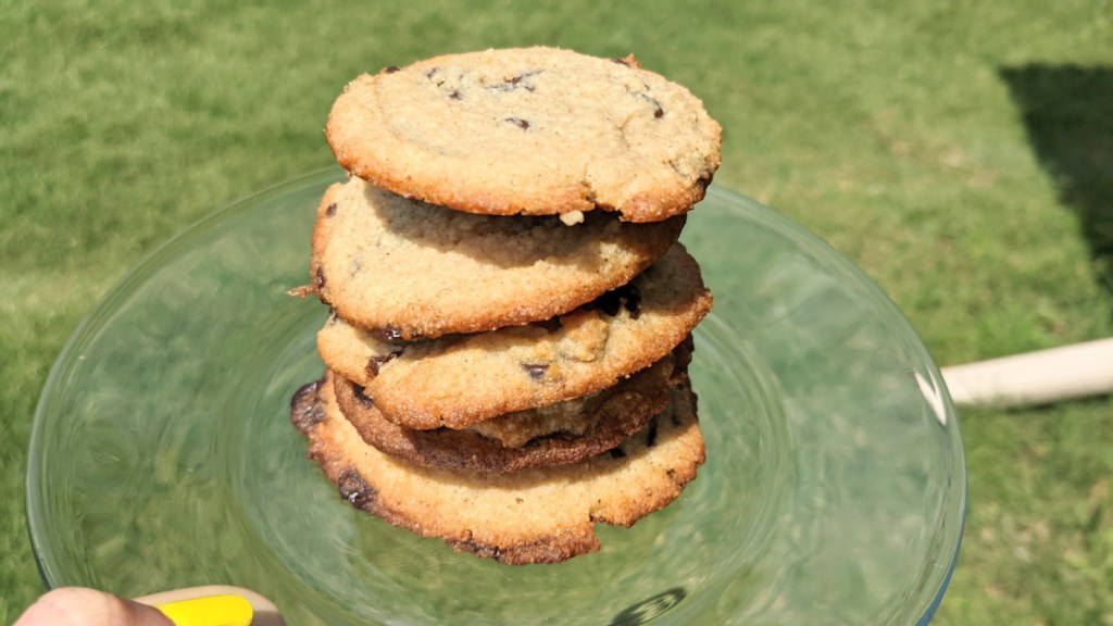 plate of the best keto chocolate chip cookies