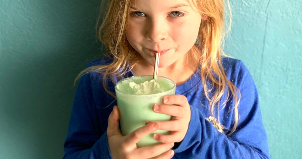 child drinking keto Shamrock shake 