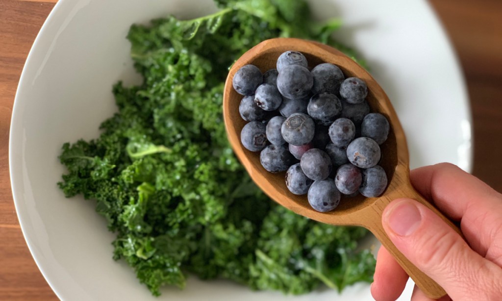 blueberries in kale