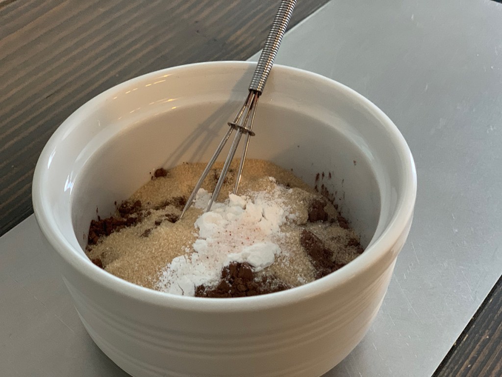 whisking dry ingredients for mug cake