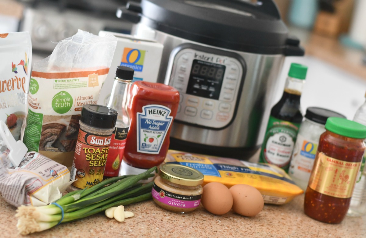 supplies on counter to make general tso's chicken in the instant pot 