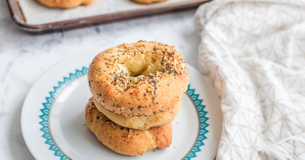 stack of keto bagels on a plate 