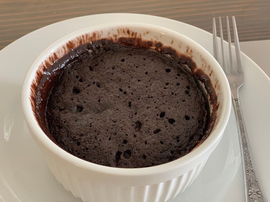 mini keto chocolate cake in ramekin 