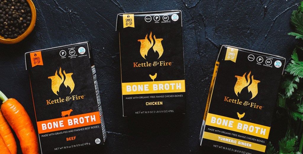 cartons of kettle and fire bone broth